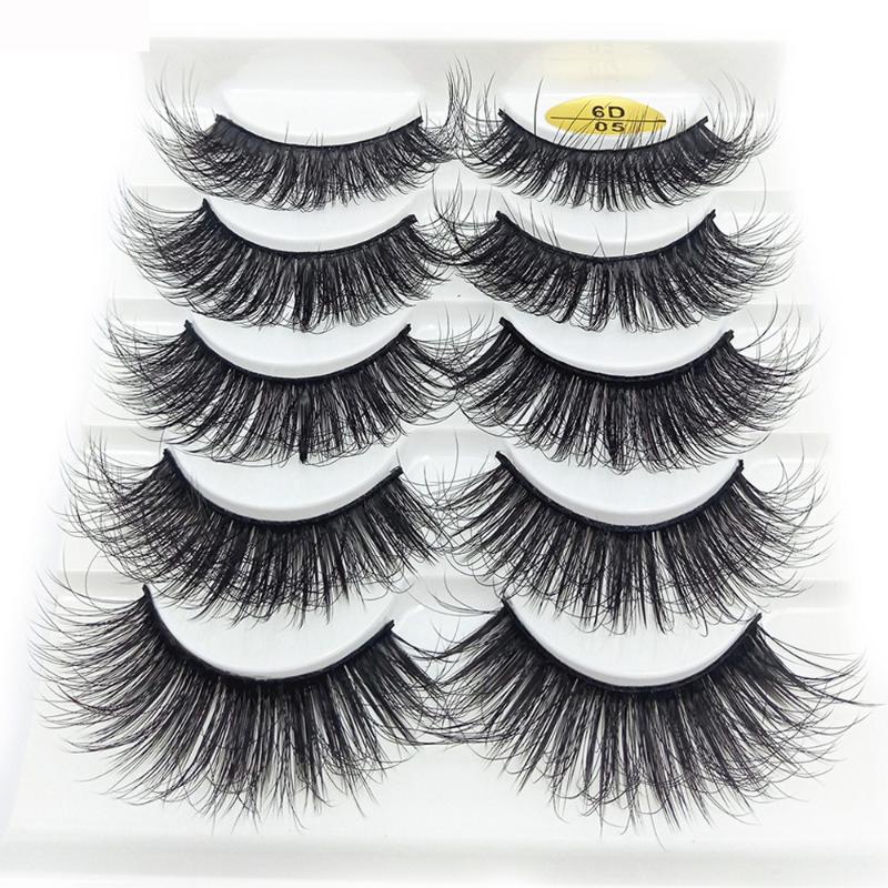 

5 Pairs Natural 6D Mink Hair False Eyelashes Long Wispies Lashes Handmade Cruelty-free Extension Criss-cross Makeup Eyelashes