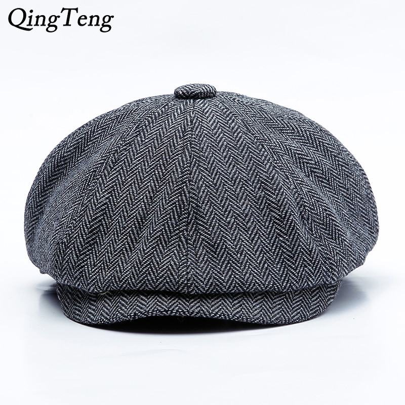 

Peaky Blinders Men Berets Hat Autumn New Vintage Herringbone Octagon Cap Women'S Casual Pumpkin Hat Gatsby Flat Beret Hats, Black coffee