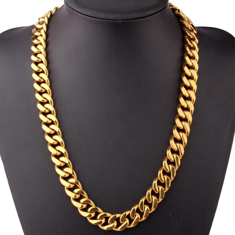 

15mm 7-40" New Sale Punk Stainless Steel Charming Gold Casting Cuban Curb Chain Men's Boy's Biker Necklace Or Bracelet Jewelry