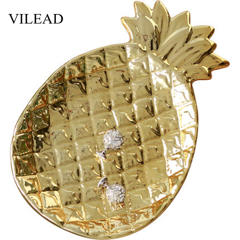 

VILEAD 20cm Ceramic Pineapple Plate Figurine Leaf Tray Jewelry Frame Nordic Fashion Makeup Table Decoration Ornament Fruit Craft