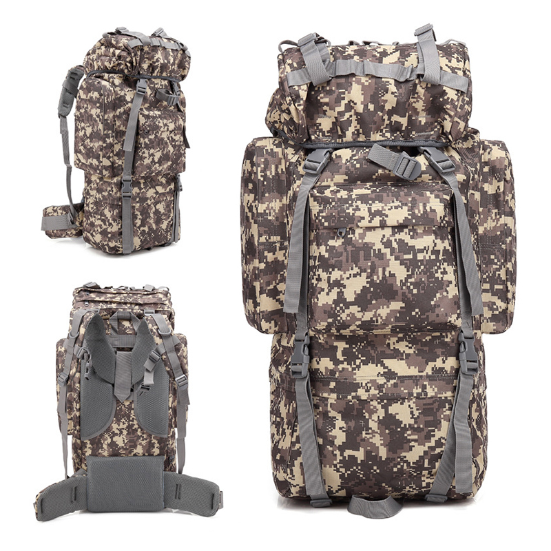 

65L Large Hiking Climbing Backpacks Outdoor Softback Backpack Men Women Waterproof Tactical Sports Bags Camping Travel Rucksack, Khaki