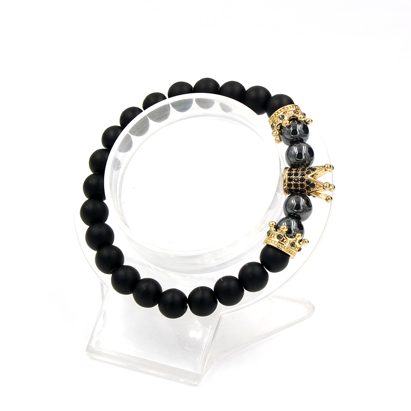 

Black Matte Bead Bracelet for Men CZ Crown Beads Accessories Women's Bracelets Boho Wristband Couple Bracelet Friends Gifts