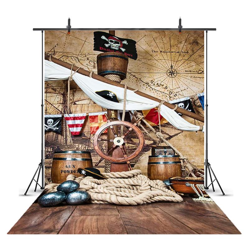 

Pirate Birthday Backdrops For Photography Ship Deck Party Baby Child Portrait Photo Backgrounds Photocall Photo Studio