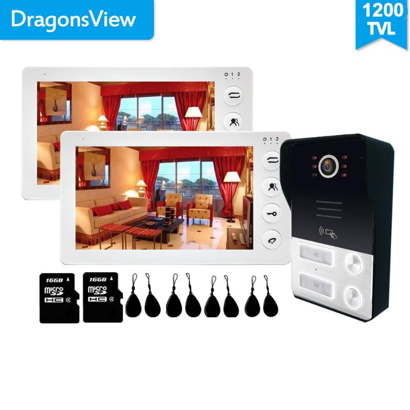 

Dragonsview 7 inch Video Intercom 2 Apartment Black White Record SD Card Video Door Phone for 2 Families/Floor Unlock