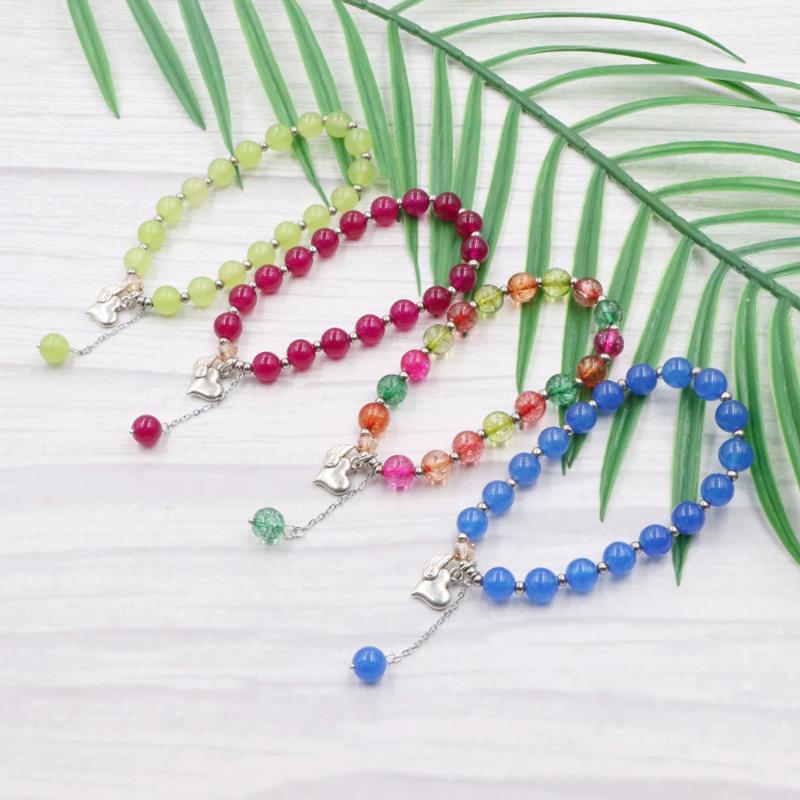 

Charms Boho Ethnic Beaded Bracelet for Women 8mm Crystal Stone Tourmaline Jades Opal Violet Healing Stretch Yoga Jewelry B379