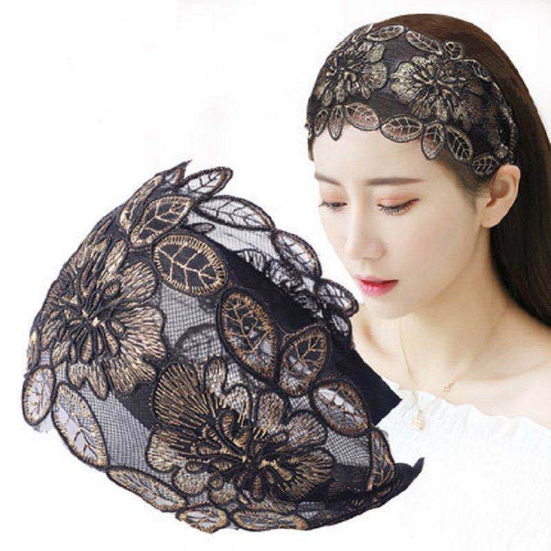 

Elegant Silk Flower Hairband For Women Charming Hair Accessories Hot Sale Lace Turban Headband Vintage Adjustable Headwear