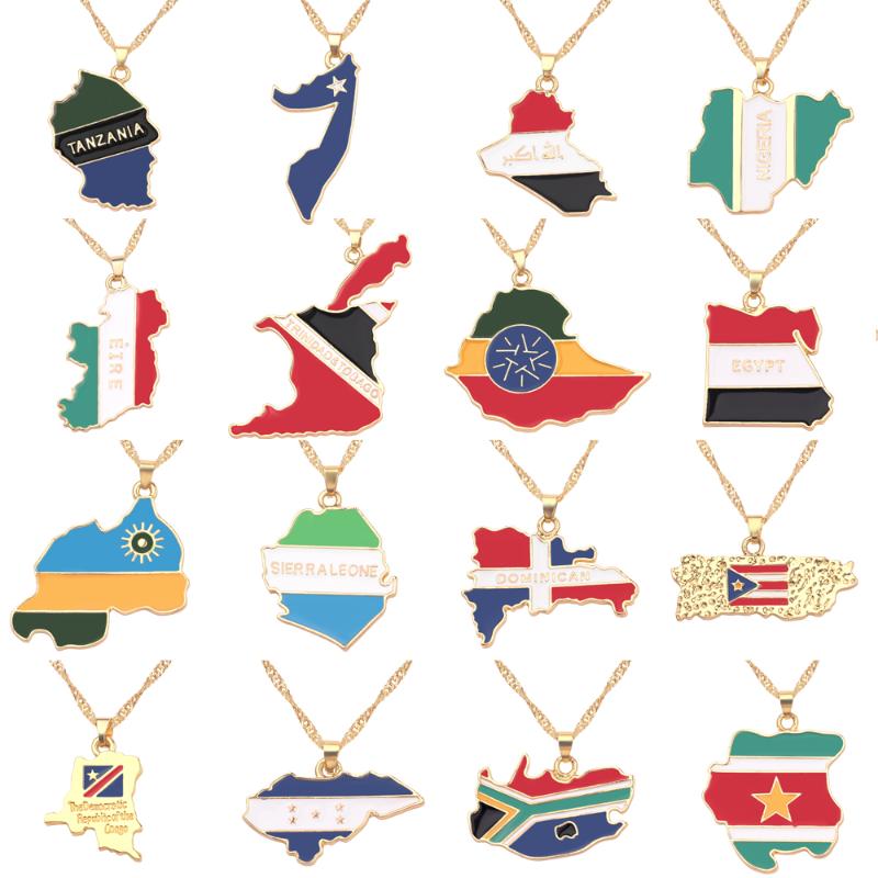 

National Flag Map Pendant Necklace Jamaica North America South Africa Nigeria Egypt Fashion Charm Jewelry Gifts For Women Kids
