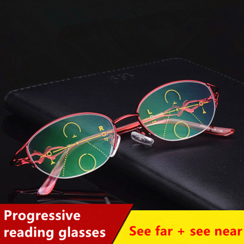 

Women Retro Style Metal Progressive Reading Glasses New Fashion Multifocal CR39 Oval Presbyopia Eyeglasses for Women