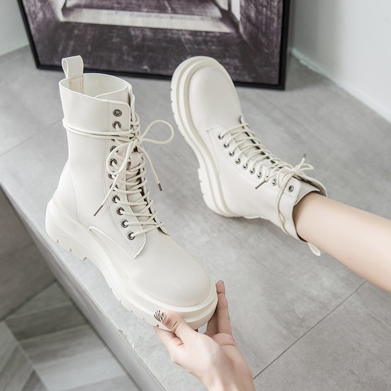 

GOOHOJIO 2020 New Lace-up Ankle Boots Women Size 35-40 Autumn All-match Women's Thick Boot Fashionable Plus Velvet Ladies Boots, Black