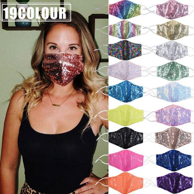 

DHL Ship Adults Fashion Bling Mask PM2.5 Face Care Shield Sun Protect Sequins Shiny Face Cover Anti-dust Mount Mask FY9238