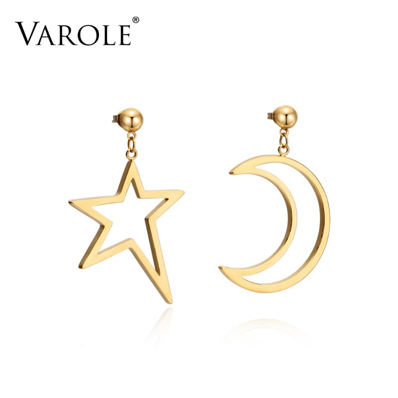 

VAROLE Stars and Moon Stainless Steel Long Drop Earrings for Women Gold Silver Color Earring Jewelry Boucle D'oreille Femme 2020