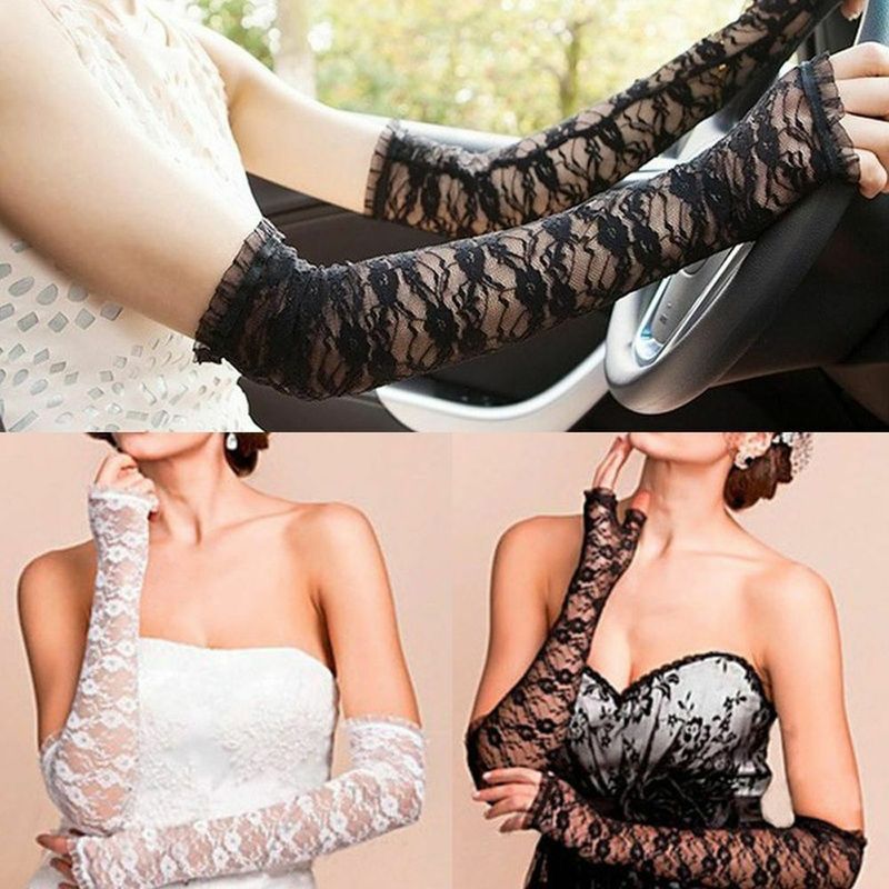 

Fingerless Gloves Sexy Long Thin Gloves Women Floral Print Lace Women's Mittens for Party Accessories Driving