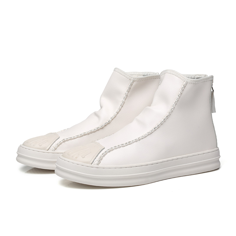 

2020 NEW Men's Shoes Round Top Zip Ankle Boots Youth Shoes Pu Leather Stylish College Students Classic Work Botas Male Bot, White