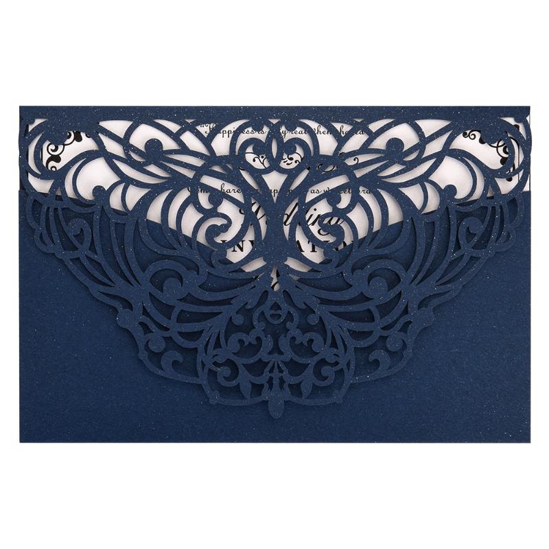 

Blue Laser Cut Invitation Cards Luxury Pearl Paper Floral Wedding Invitations Card Elegant Lace Wedding Birthday Party Decor