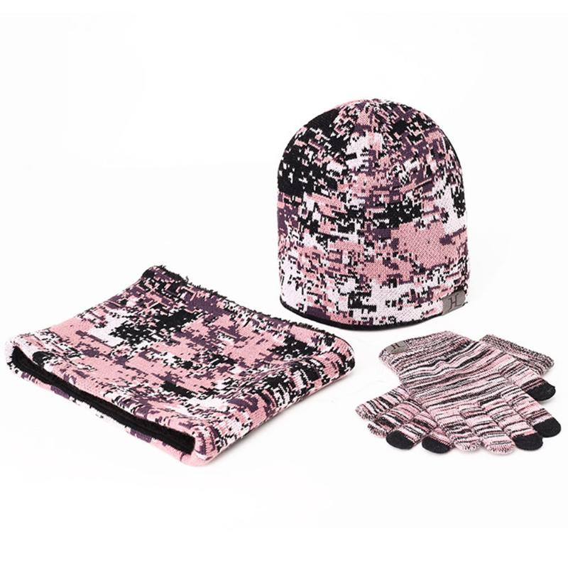 

Unisex Knitted Sports Gloves Hat Winter Camouflage Warm Beanie Scarf Set 3pcs