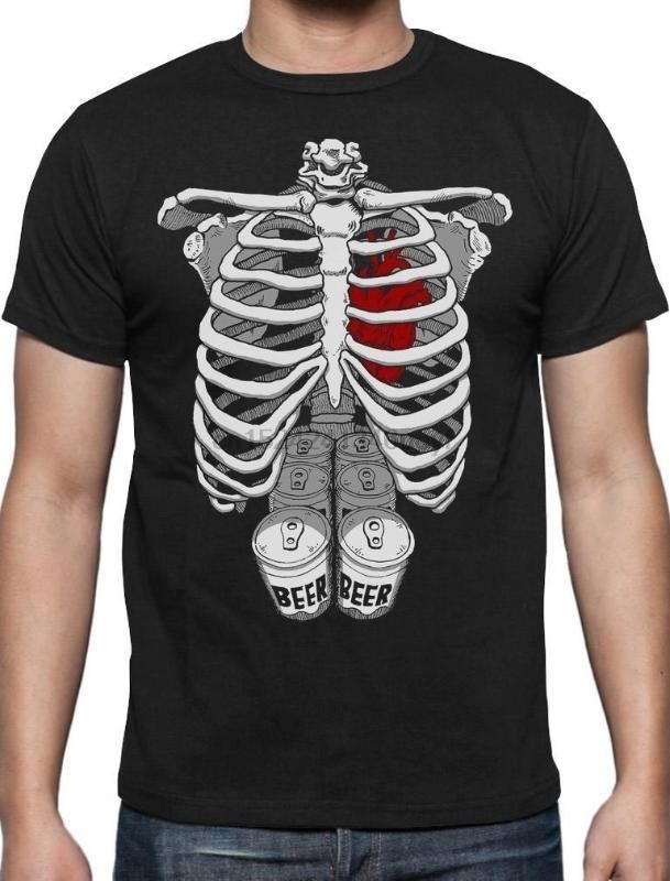 

Halloween Skeleton Six Pack Beer Abs Xray Men's T Shirt Short Sleeve Shirt Cotton High Quality Tops, Notprint