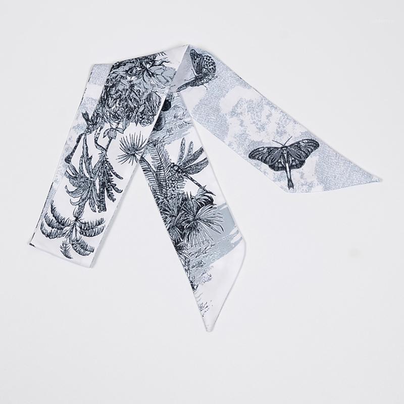 

Rayon Spring Flowers And Plants Printing Full-scale Simulated Silk Scarf Binding Bag Handle Small Ribbon Scarf Customization1