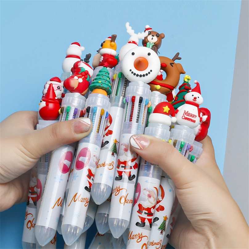 

20Pcs/Lot Cute Christmas Santa Claus 10 Colors Ballpoint Pen Kawaii Retractable Rollerball Pen Gift School Office Stationery 220110, Red