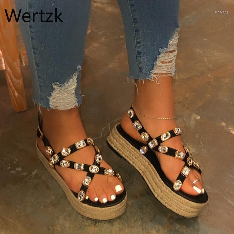 

Wertzk New Platform Wedges Sandals Shoes Women Leather High Heels Sandals Summer 2019 Chaussures Femme B5371, Black