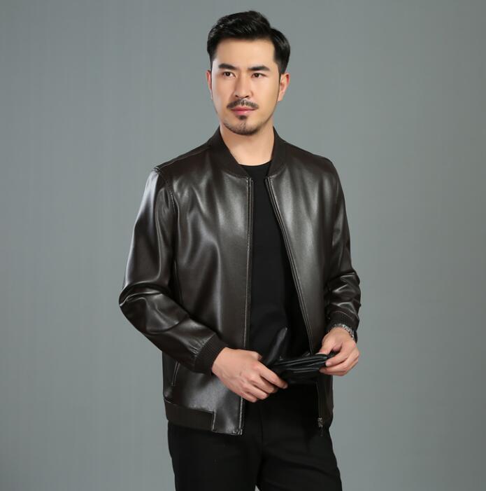 

mens leather jacket slim Baseball collar motorcycle coat men autumn jackets Middle-aged clothes jaqueta de couro street fashion, Black