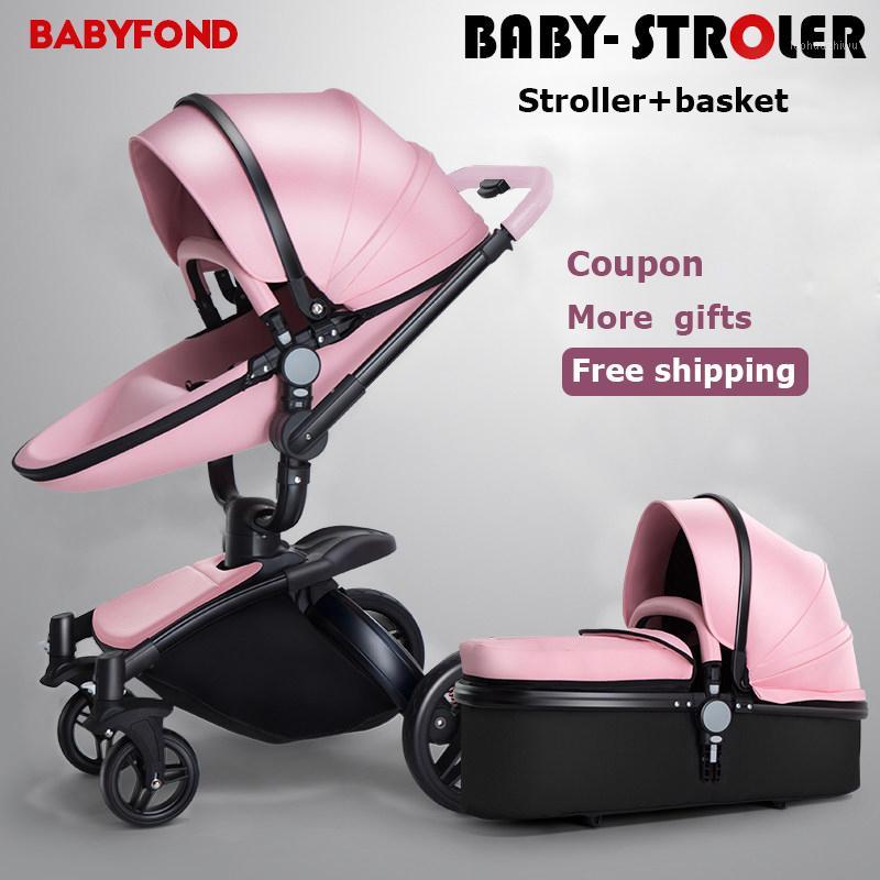 

Free Ship! Factory Sale Babyfond Baby Stroller Golden Frame All Leather 360 High View Car 2 in 1 baby pram extra gifts send1