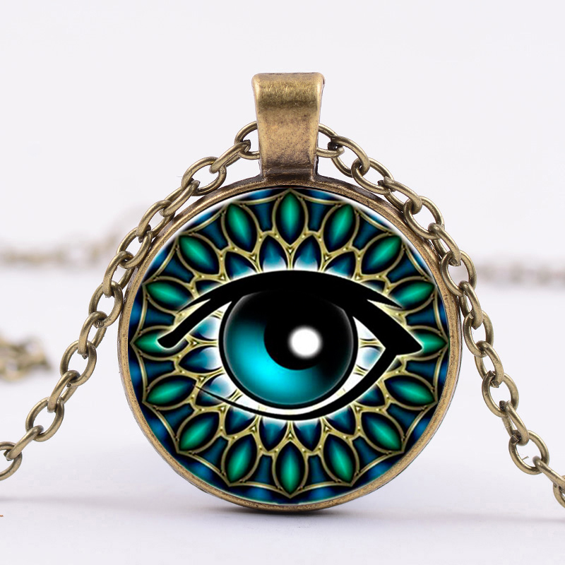 

Egyptian Gods Power Eye Necklace Eye of Horus Amulet Symbol Pendant Women Men Glass Necklace Mandala Vintage Photo Choker