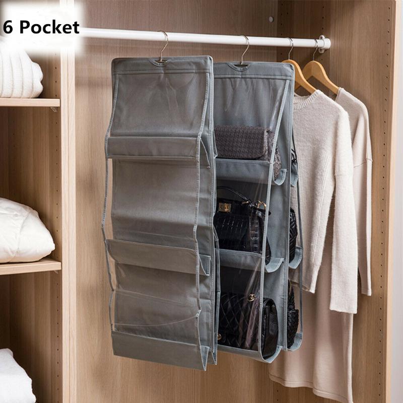 

6 Pocket Foldable Hanging Bag 3 Layers Folding Shelf Bag Purse Handbag Organizer Door Sundry Pocket Hanger Storage Closet Hanger