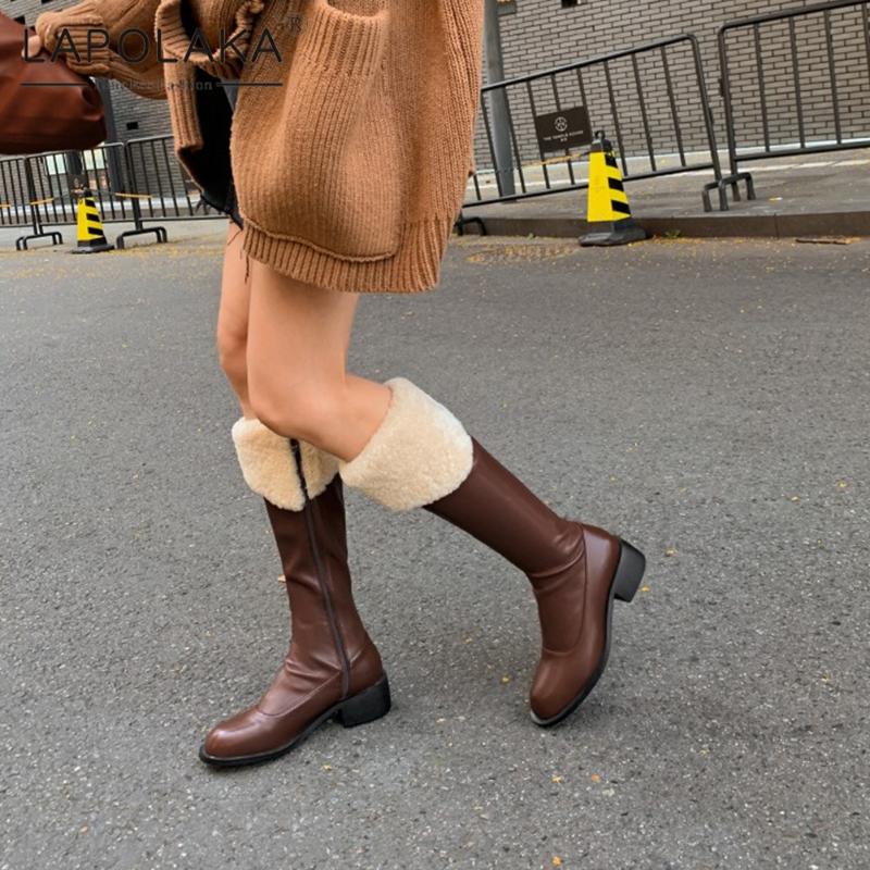 

Lapolaka 2020 New Fashion Genuine Cow Leather Top Quality Luxury Boots Woman Shoes Zipper Elegant Winter Snow Boots Ladies, Beige