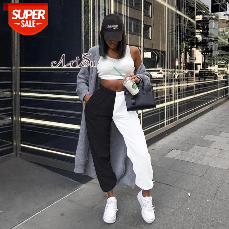 

ArtSu Black and White High Waist Baggy Pants Womens Bottoms 2020 Autumn Winter Sweatpants Korean Joggers Trousers ASPA28004 #fP99, Black;white