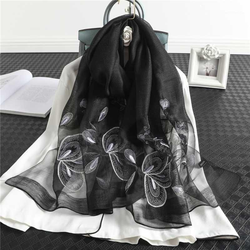 

Embroidery Women Silk Scarf Floral Print Foulard Female Winter Scarf Soft Wool Thin Bufanda Neck Shawl Wraps Bandana1
