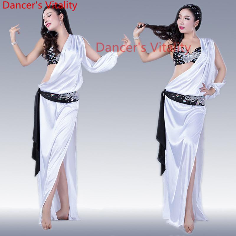

Professional Belly Dance Clothes Sexy Belly Dance Set Bra+Dress+Headdress+Hip Scarf Women Suit For Girls Clothes, Black