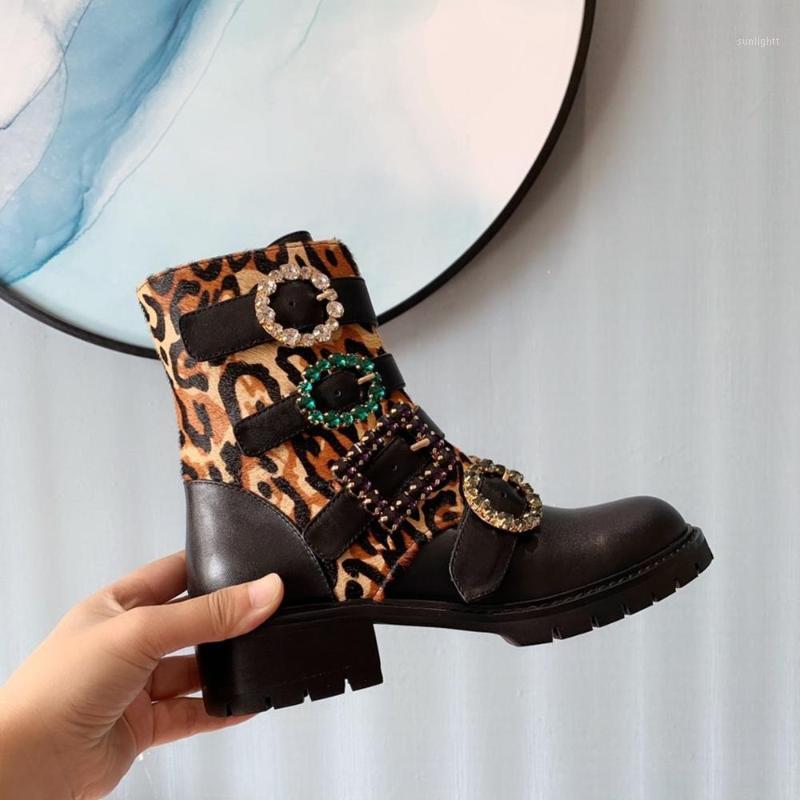 

New Hot Sale Shoes Women Winter Mid Calf Women Boots Genuine Leather Horse Hair Med Heels Round Toe Boots Genuine Leather1, As pic