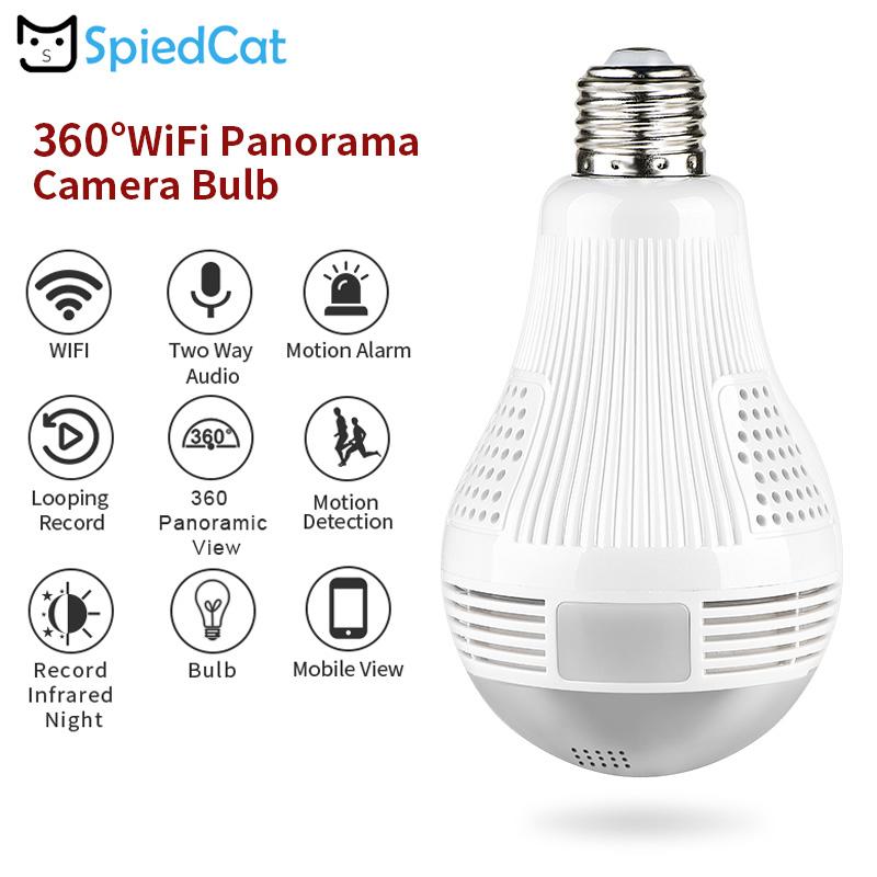 

360 Degree Fisheye Wifi Smart Bulb Lamp IP P2P LED Light HD wireless Panoramic Camera Home Security Anti-Burglar Support TF Card