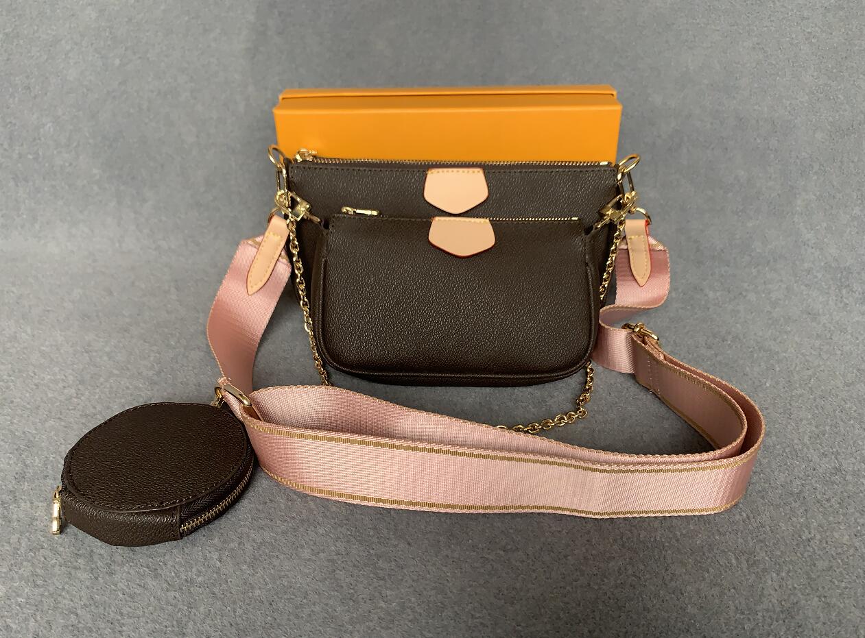 

Explosive fashion bag designer women one-shoulder presbyopia handbag three-piece messenger with box, Pink