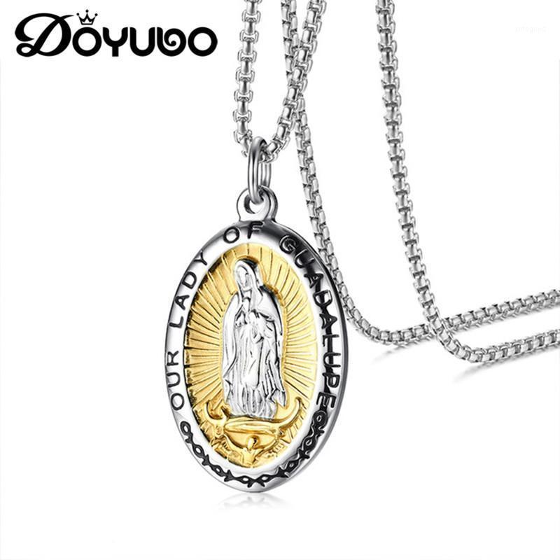 

Pendant Necklaces DOYUBO Vintage The Virgin Maria Necklace High Quality Stainless Steel Catholic Christian Cards Charm Chain Jewelry DC2501