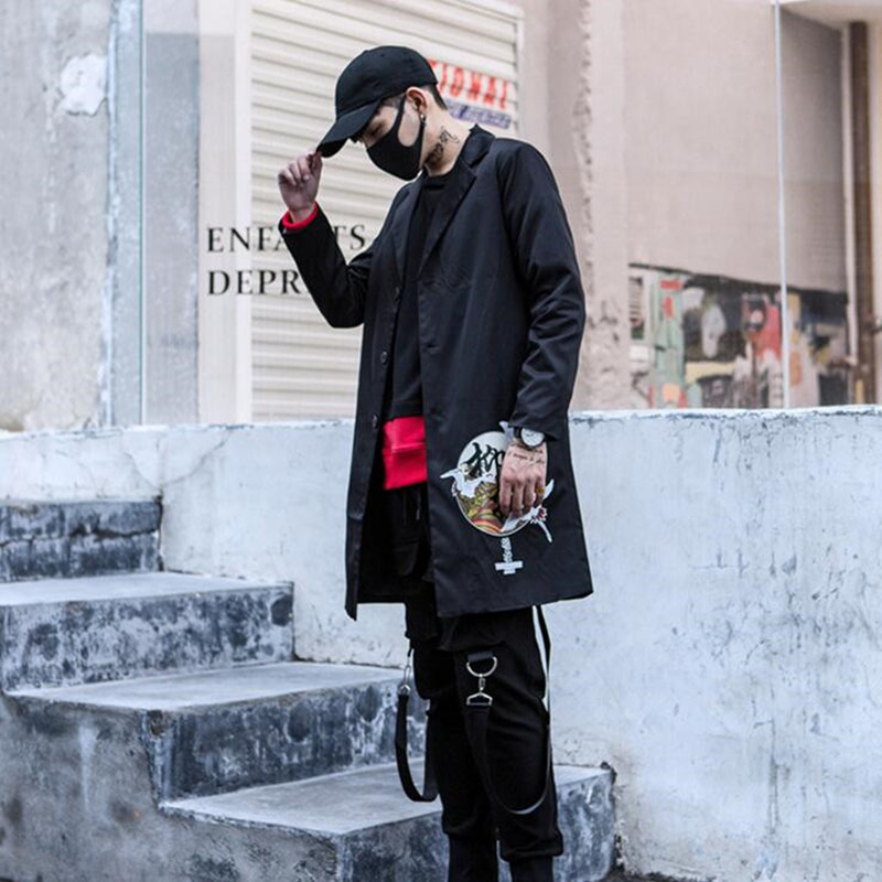 

2021 Casual Hip Hop Printed Blazer Long Club Dj Stage Attire Singer Mens Japanese Fashion Slim Fit Suit Men Gmhu, Asian size