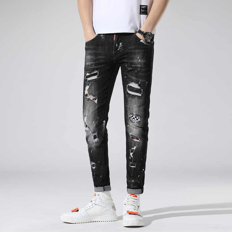 

2021 New Jeans of Black Men Brem for Man Printed Thin Pants Painted Hip Winter 2RMN