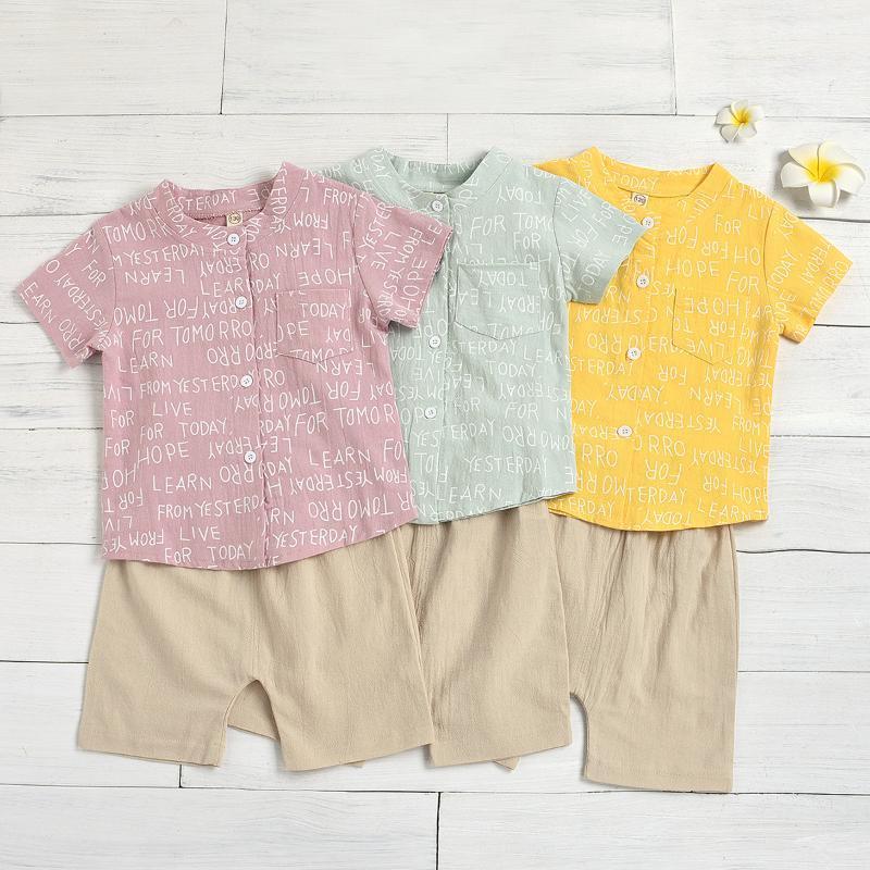 

Summer Baby Sets Elemental Alphabet Printing Short-sleeved Single-breasted Shirt +Solid Shorts1, Pink