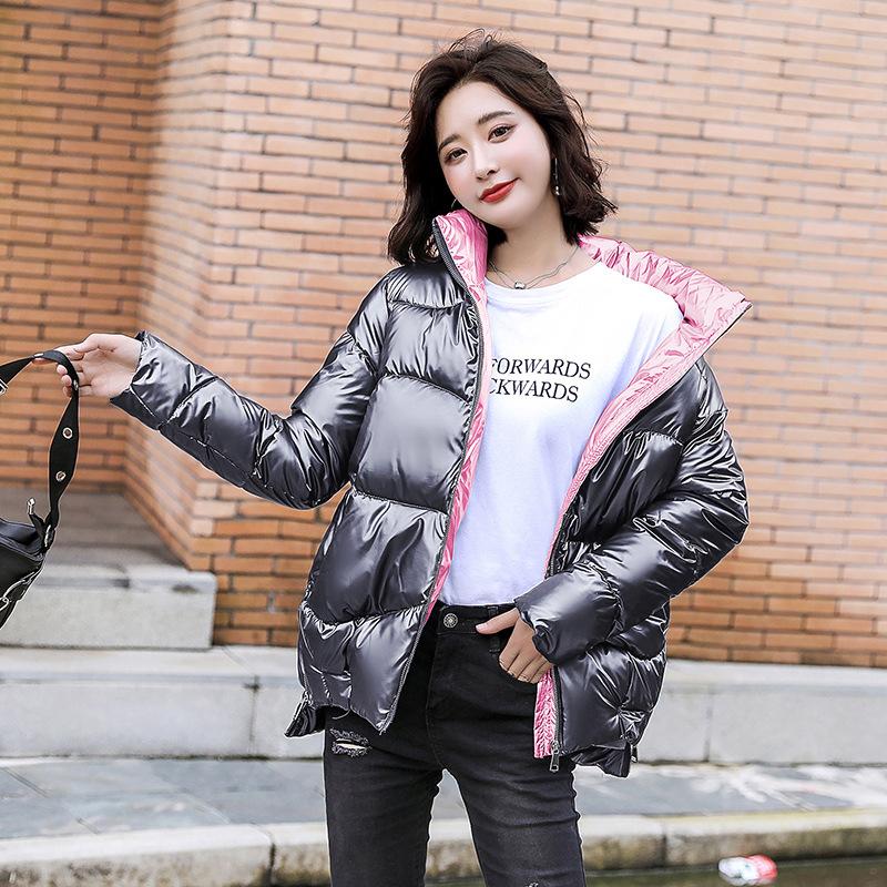 

2020 New Arrival Women Winter Jacket Shining Fabric Cotton Padded Warm Thicken Short Coat Hooded Fashion Parka Female