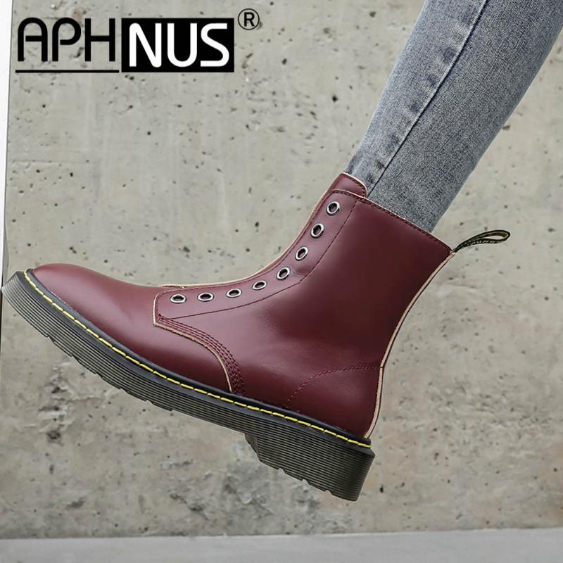 

APHNUS Womens Boots Motorcycle Short Ankle Booties Flats Low Mid Heels Pumps Woman 2020 Shoes For Women New Boot, Black