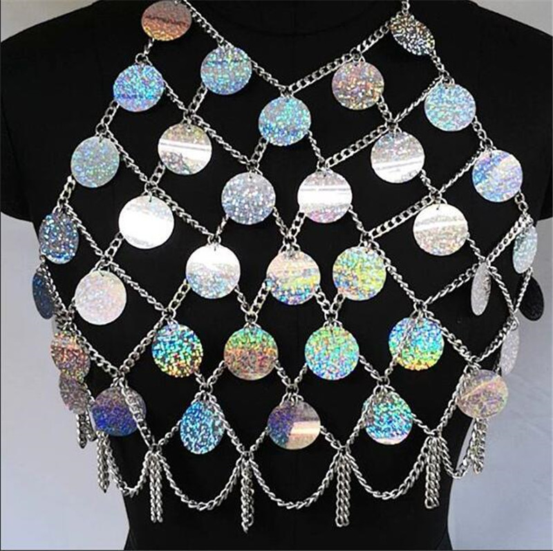 

2020 Brilliant Sexy Backless Colored Acrylic Gold Round Metal Fate Tassel Tops Halter Camis Dig Accessories Superior Parts of Women Qeox, Colorful