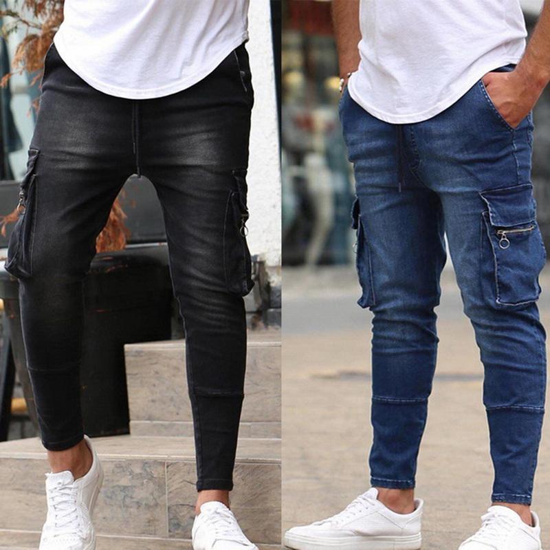 

Autumn Mens Fashion Jeans Denim Pocket Pants Autumn Thin Slim Regular Fit Straight Jeans Elasticity Stretchy Male Streetwear, Black
