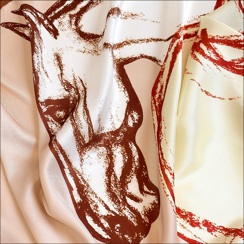 

Silk Neck Scarf Foulard Satin Scarf Female Silk Head Scarves For Ladies Hand Rolled Scarf 90 Horse Print Foulard Luxe