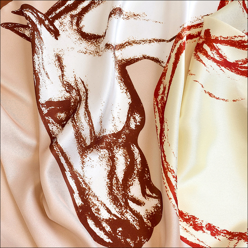

Silk Neck Scarf Foulard Satin Scarf Female Silk Head Scarves For Ladies Hand Rolled Scarf 90 Horse Print Foulard Luxe, Blue;gray