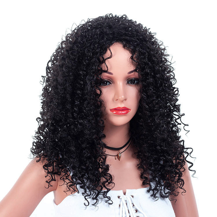 

European and American hot-selling bob curly hair high quality cheap black mid-point curly wig chemical fiber high temperature silk full head