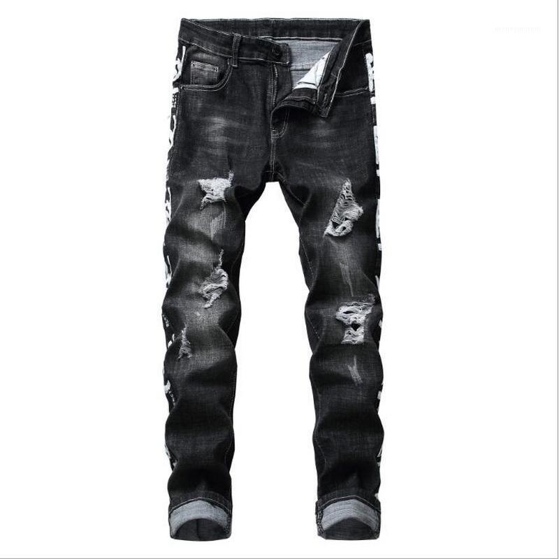 

Brand Men Jeans Fashion Designer Distressed Ripped Jeans Men Straight Fit Homme,Cotton High Quality1, Black