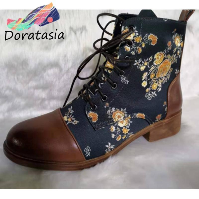 

DORATASIA Elegant Office Retro Ankle Shoes Low Heel Cool Boots Women Hot Sale Unique Dress Flower Print Boots1, Brown