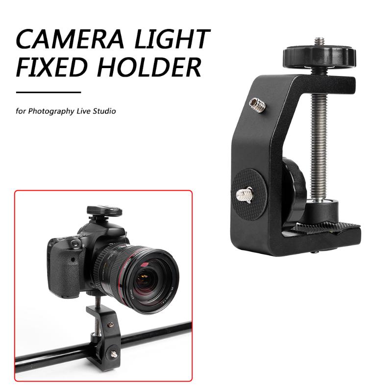 

Camera LED Flash Photography Fixed Holder Stand Buckle Base Vertical Surface Mount Adapter Aluminum Alloy Desk Clip Bracket