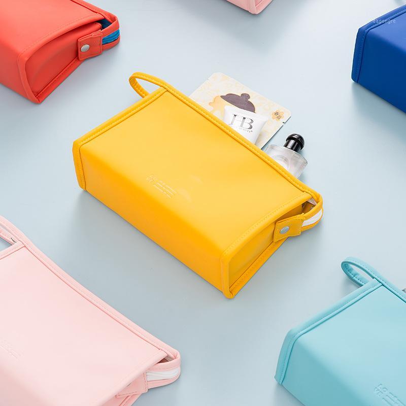 

2020 new solid color cosmetic bag ladies fashion hand cosmetic bag simple storage women's large-capacity1, Orange