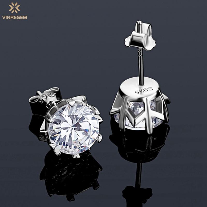 

Stud Vinregem Hip Hop Rock 100% 925 Sterling Silver 0.1-2 CT Created Moissanite Gemstone Ear Studs Earrings Fine Jewelry Wholesale, Golden;silver